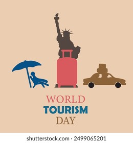 World Tourism Day. Travelling concept. Backpack with car icon isolated on a pink background. EPS editable file.