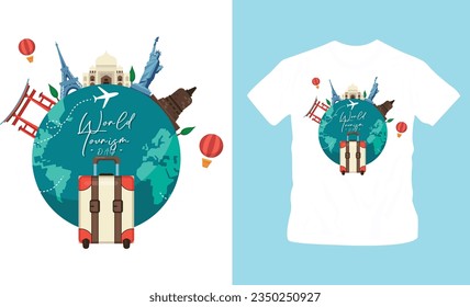 plantilla editable de diseño de camisetas del día de turismo mundial