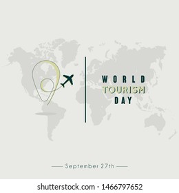 World Tourism Day Vector design with flying plane and pin pisition 