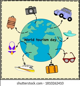 World tourism day  vector  happy on holiday day.