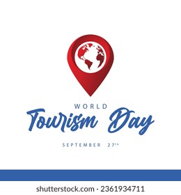 World tourism day. Vector illustration of location symbols and world map. Suitable for templates, web, social media, greeting cards etc