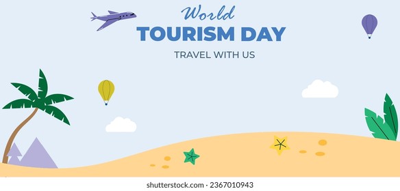 World tourism day vector illustration with tourist destinations elements. Travel concept background.
