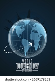 Dia Mundial do Turismo Vetor Poster Design Celebração Global de Viagem 27 de setembro