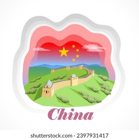 World tourism. The great Wall of China. China travel postcard. Vector art illustration