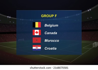 World tournament 2022 group. Soccer tournament broadcast graphic template. All flags