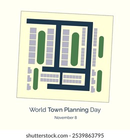 Vetor do Dia Mundial do Planejamento da Cidade, ilustração. 8 de novembro. Mapa de planejamento urbano.