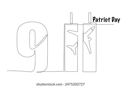 World Trade Center twin towers and airplane illustration. Patriot day concept one-line drawing