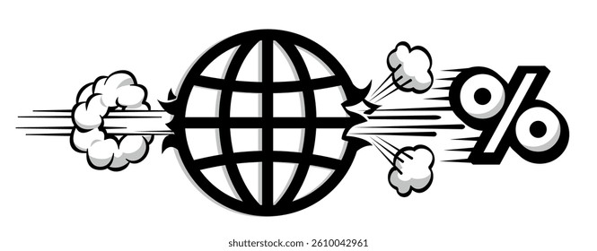 World Trade War Tariffs pierce through the globe. Vector concept of import taxation template on transparent background