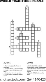 E Tradições Mundiais Palavras Cruzadas Jogo Grade Puzzle Pistas Através De Texto Para Baixo