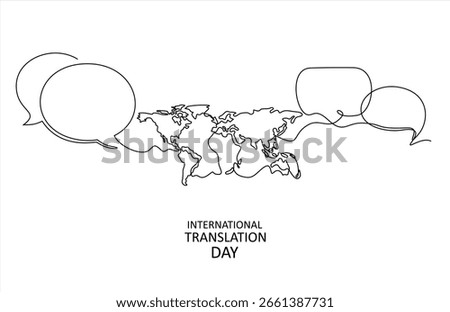 World Translation Day Vector Design Illustration logo for greeting card poster banner background with world map. Art. line icon-continuous line drawing. Editable stroke.
