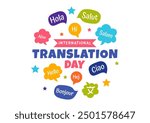 World Translator or Translation Language Day Illustration with Hello Greetings in Different Countries and Multilingual International Communication