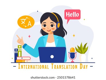 World Translator or Translation Language Day Illustration with Hello Greetings in Different Countries and Multilingual International Communication