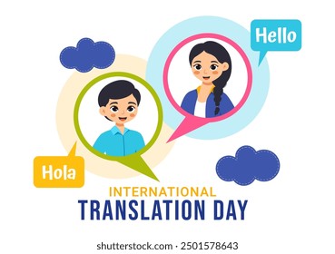 World Translator or Translation Language Day Illustration with Hello Greetings in Different Countries and Multilingual International Communication