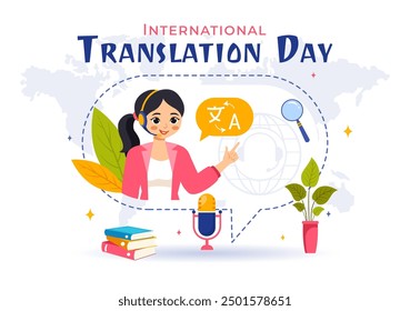 World Translator or Translation Language Day Illustration with Hello Greetings in Different Countries and Multilingual International Communication