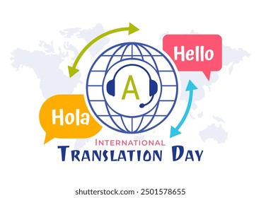 World Translator or Translation Language Day Illustration with Hello Greetings in Different Countries and Multilingual International Communication