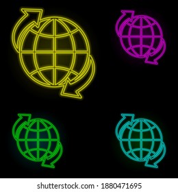 World transport neon color set icon. Simple thin line, outline vector of global logistics icons for ui and ux, website or mobile application