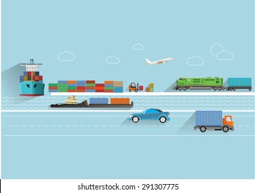 World transportation flat style  concept vector illustration.