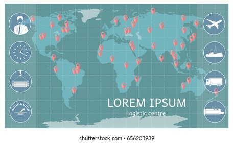 World transportation and logistics. Global Logistic, shipping and service worldwide delivery world map concept.