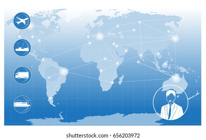 World transportation and logistics. Global Logistic, shipping and service worldwide delivery world map concept.