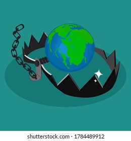 The world and trap. The world is trapped. Concept of environmental conservation. vector illustration