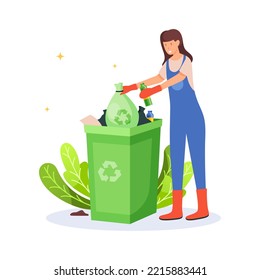 World trash day illustration woman taking out trash