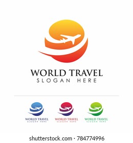 world travel agency logo template. globe and airplane icon