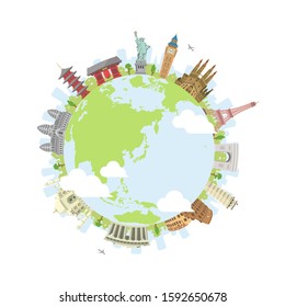 world travel circular vector illustration ( world famous buildings  world heritage )  earth