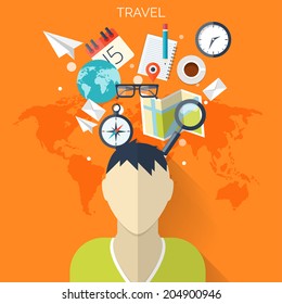 World travel concept background.  Flat icons.