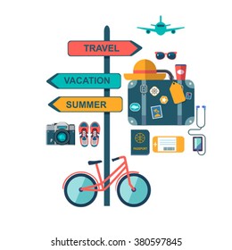 World travel concept background. Set of vector flat icons