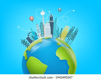 World travel concept with famous world sights