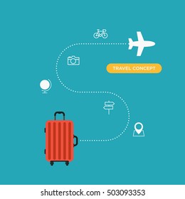 World travel concept flat design, business trip, holiday, vacation, vector illustration