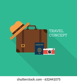 World travel concept flat design, business trip, holiday, vacation, vector illustration