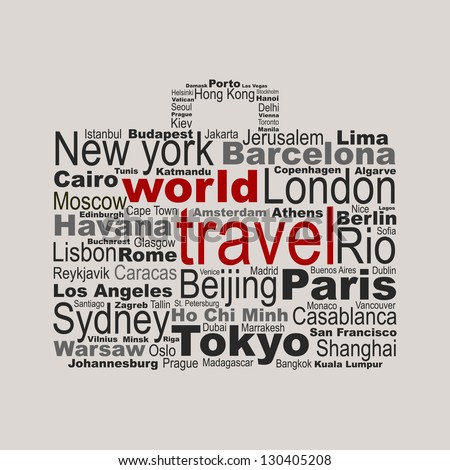 World travel concept made with words drawing a suitcase - easy colors change by selecting same fill color