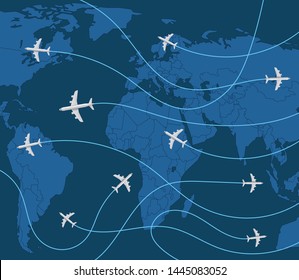 World travel concept. Vector illustration with airplane