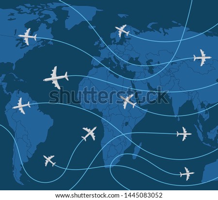 World travel concept. Vector illustration with airplane