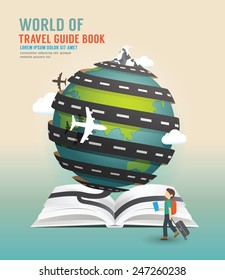 World travel design open book guide concept vector illustration.