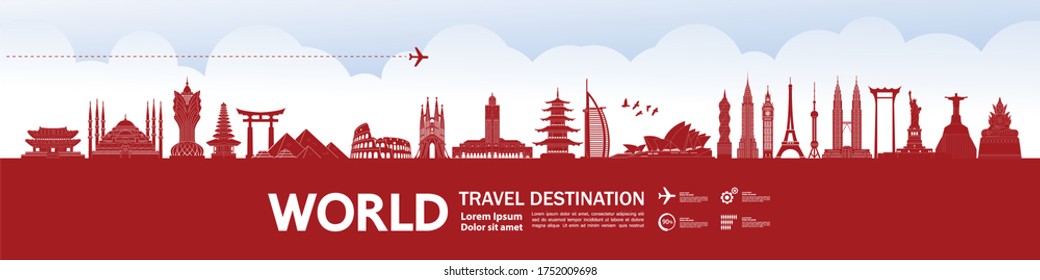 World travel destination grand vector illustration. 