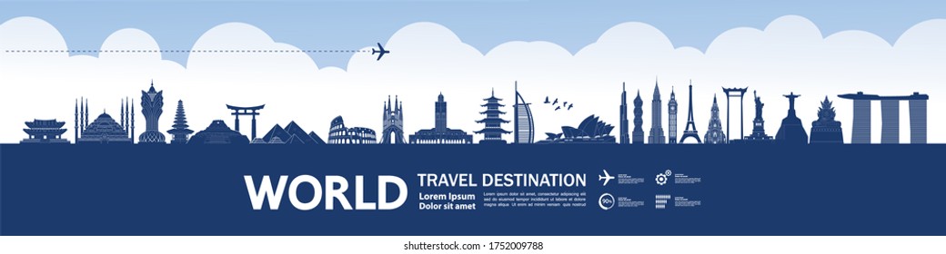 World travel destination grand vector illustration. 