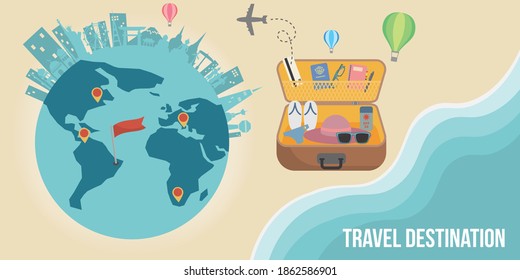 World travel destination. Tourism business concept for book cover, brochure, flyer, banner