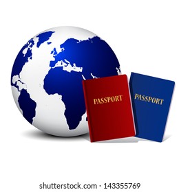 World travel. Earth and passport on white background. 3d