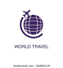 World travel element in flat simple style on white background. World travel icon, with text name concept template