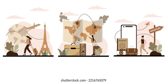 Diseño de paquete plano de viajes en el mundo