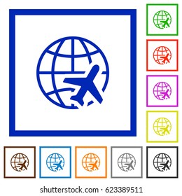 World travel flat color icons in square frames on white background