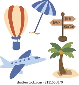 World Travel hand drawn tags, stickers and elements set