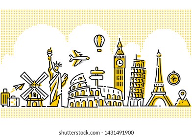 World Travel Illustration Flat Modern Line Designs