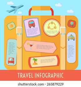World travel infographics set with tourism and vacation symbols vector illustration