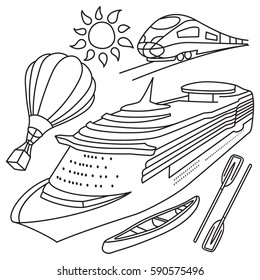 World Travel Kit. Set of vector sketches hand-drawn. Popular symbols of the tourism and travel