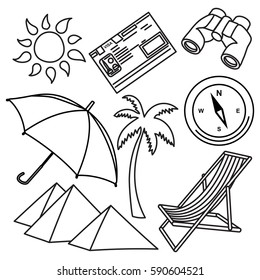 World Travel Kit. Set of vector sketches hand-drawn. Popular symbols of the tourism and travel