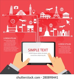 world travel landmark infographics elements and background.  mobile technology concept. Can be used for  tourism business layout, banner, diagram, web design, brochure template. vector illustration