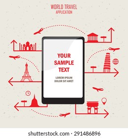 world travel landmark infographics elements and background.  mobile technology concept. Can be used for  tourism business layout, banner, diagram, web design, brochure template. vector illustration